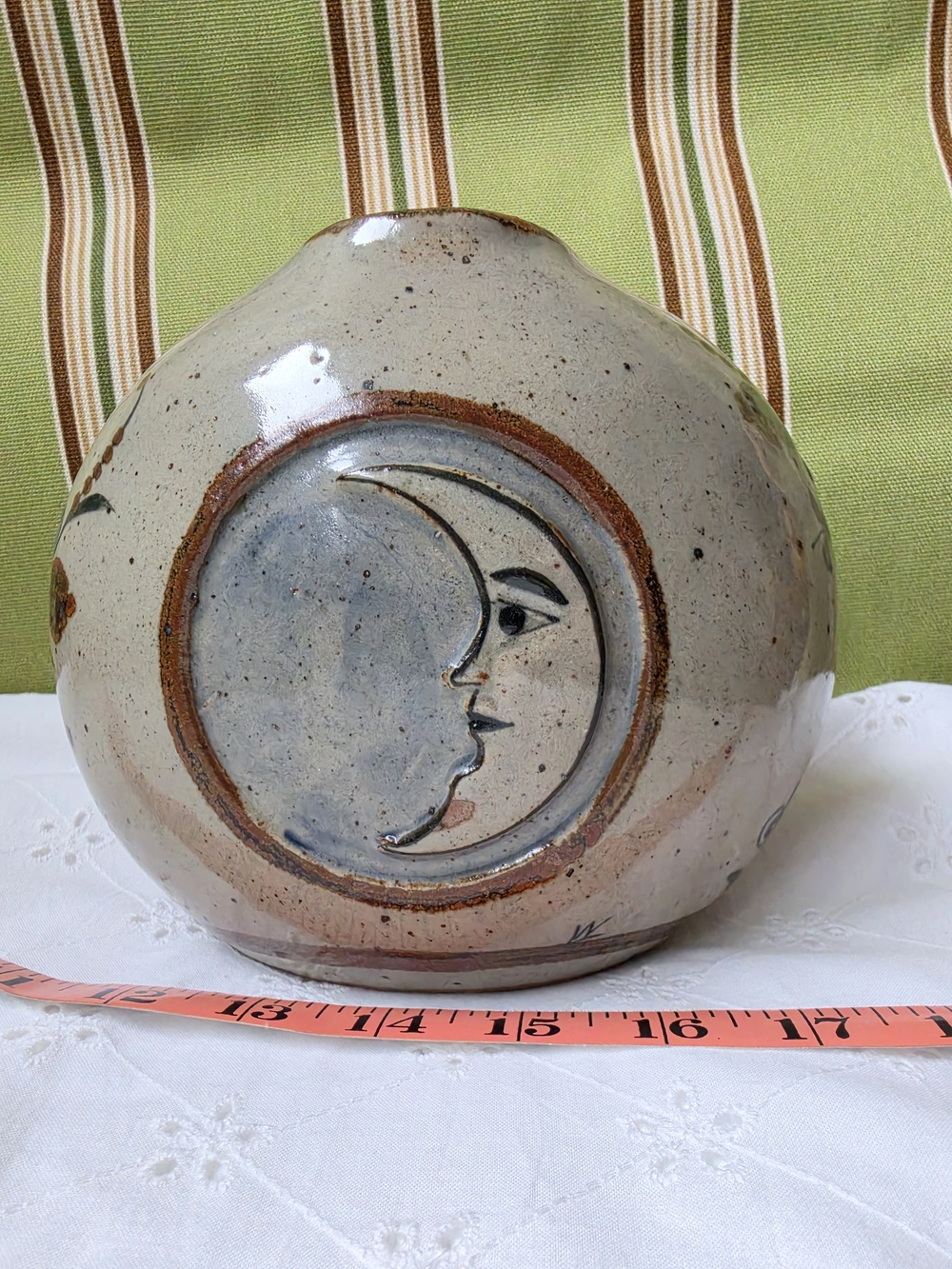 Jorge Wilmot Folk Art Pottery Sun and Moon Vase from Tonala Mexico